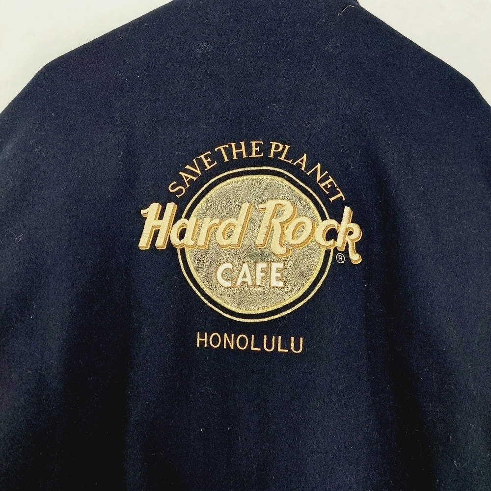Hard Rock Cafe Wool Leather Button Up Bomber Jacket Coat Z72 - Picture 5 of 10